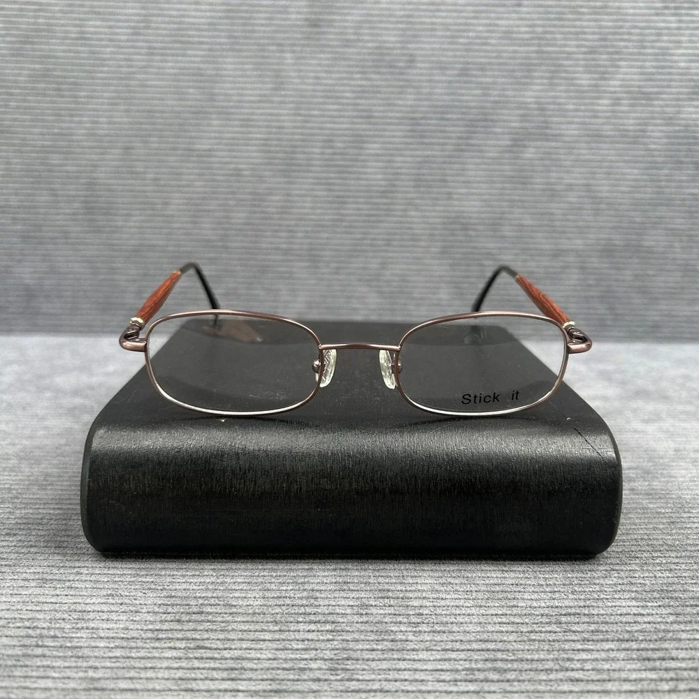 Stick it Oval Copper Metal Y2kEyeglasses Wood Grain Temples C.2 48-21-140
